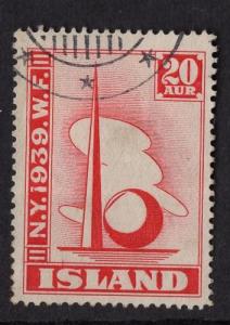 Iceland    #213   used   1939  New York world fair 20a  trylon