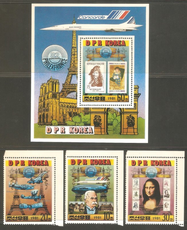 KOREA NORTH Sc# 2132 - 2136 MNH FVF Set-3+ Souv Sht+ Shtlt Mona Lisa Art