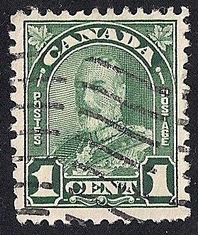 Canada #163 1 cent King George 5, Deep Green Stamp used F-VF