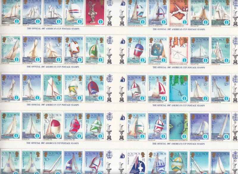 Solomon Islands - 1986 America's Cup complete sheet Sc# 570/574 - MNH