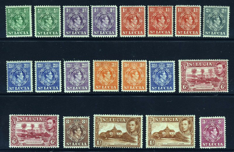 ST LUCIA KG VI 1938-48 Part Set with Perf. Varieties SG 128 to SG 136a MINT