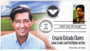 AO-3781-3, 2003, Cesario Estrada Chavez, Add-on Cachet, First Day of Issue, Stan