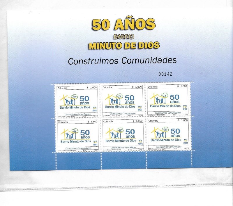 COLOMBIA 2007 NEIGHBORHOOD MINUTO DE DIOS 50 YEARS MINISHEET MINT NEVER HINGED