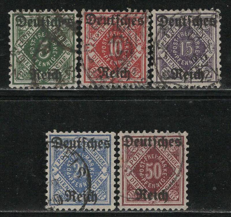 German States Wurttemberg Scott # O59 - O63, used