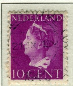 NETHERLANDS; 1940 early Wilhelmina definitive issue fine used 10c. value