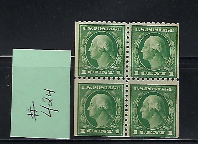 US #424 1913-15 REGULAR ISSUE WMK 190- PERF 10 - 1C BLOCK OF 6-MINT NEVER HINGED