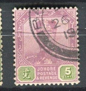 MALAYA; JOHORE 1920s early Sultan issue fine used 5c. value