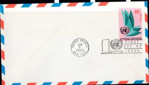 UN $.10 AIRMAIL POSTAL STATIONERY  FDC