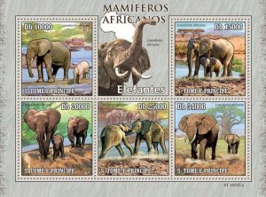 S. TOME & PRINCIPE 2010 - Animals of Africa - Elephants 5v - Mi 4464-4468