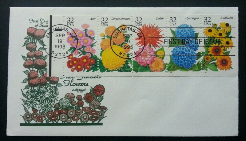 USA Fall Garden Flowers 1995 Plant Flora (booklet stamp FDC)