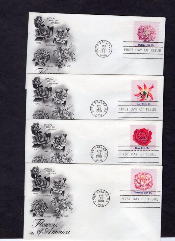 1876-1879 Flowers, FDC set/4, ArtCraft