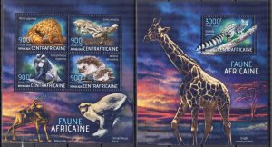 Central African Republic 2013 Fauna of Africa Hedgehogs Monkeys Sheet + S/S MNH