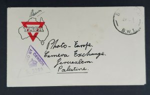 1940 Palestine Australian Army Base P.O. B.W.1 Jerusalem Censored Airmail Cover