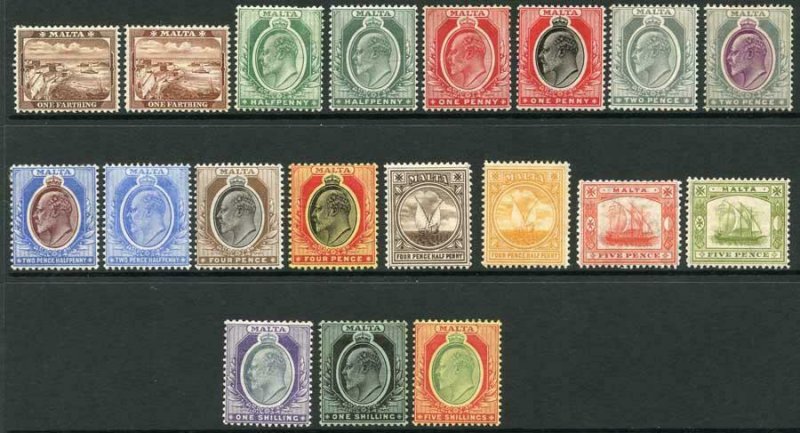 Malta SG45/63 KEVII Set of 17 wmk Mult Crown CA Fresh Colours M/M Cat 300 pounds