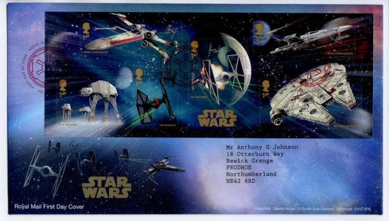 GB 2015 Star Wars Mini Sheet FDC Tallents House Cancel