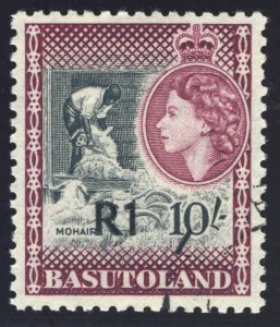 Basutoland 1961 QEII 1r on 10s black & maroon Type III surch VFU. SG 68b. Sc 71.