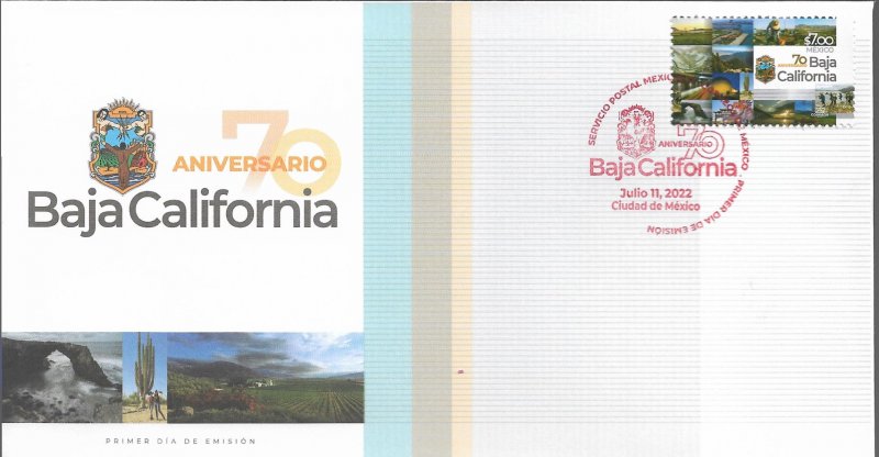 vtadc.J) 2022 MEXICO, BAJA CALIFORNIA 70TH ANNIVERSARY, FDC