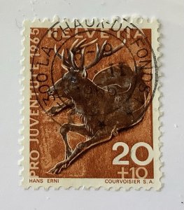 Switzerland 1965 Scott B352 used - 20+10c, Wild Animals, Red Deer