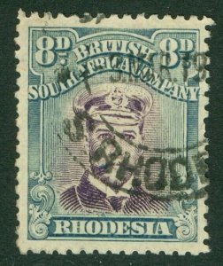 SG 267 Rhodesia 8d dull purple & blue-green. Very fine used CAT £75