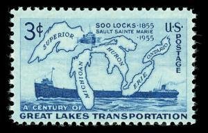 SCOTT  1069  GREAT LAKES TRANSPORTATION  3¢  SINGLE  MINT NEVER HINGED