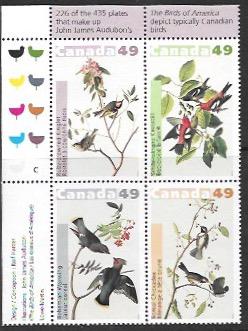 Canada #2039a MNH Plate Block Audubon Paintings. Birds.