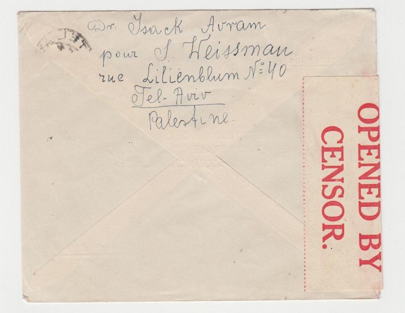 PALESTINE -RED X GENEVA 1939 SCARCE CENSOR COVER, TAPE#5B, 15m RATE(SEE BELOW