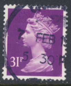 GB  Machin 31p SG Y1695 2 reddish Phosphor bands SC# MH221 Used  1996 details