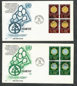 UN New York #276 - 277 Houses around Globe unaddressed block of 4 FDCs