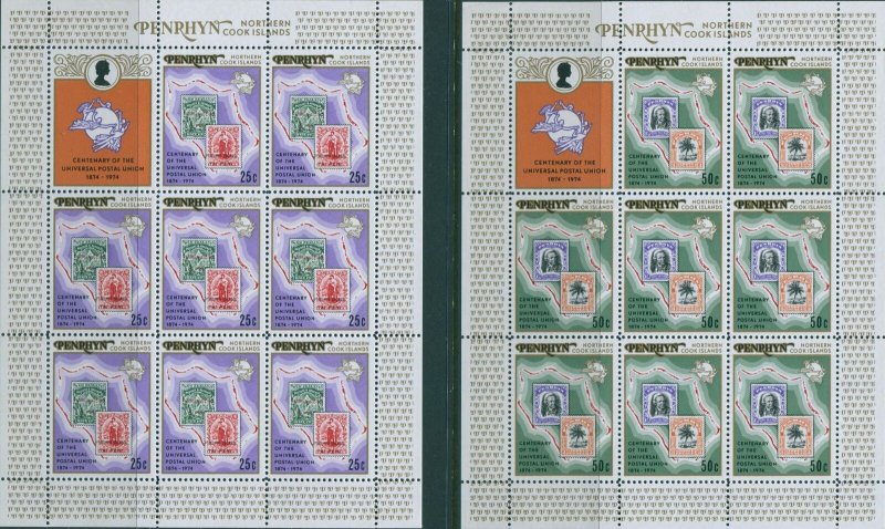 Cook Islands Penrhyn 1974 SG70-71 UPU set sheets MNH