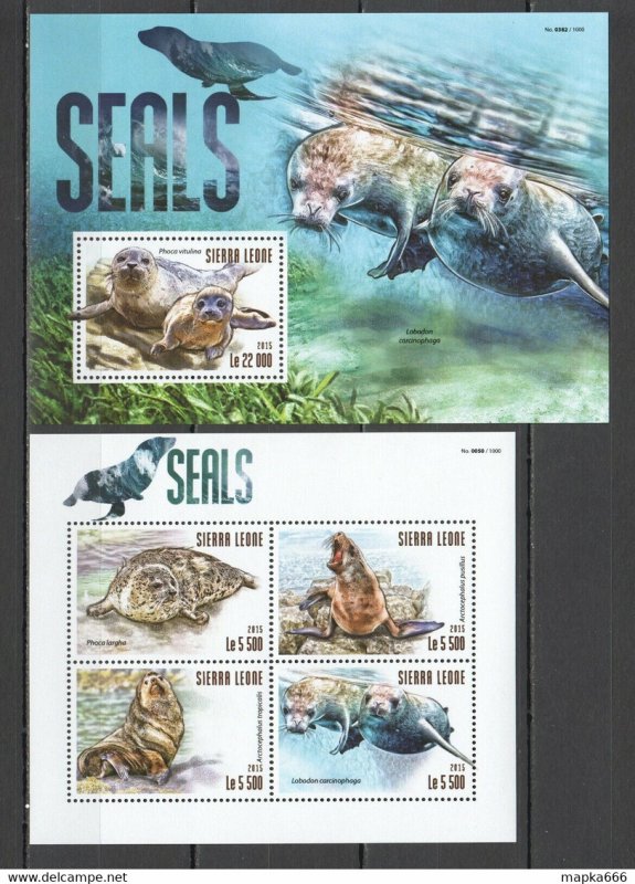 2015 Sierra Leone Fauna Mammals Marine Life Seals 1Kb+1Bl ** Stamps St612