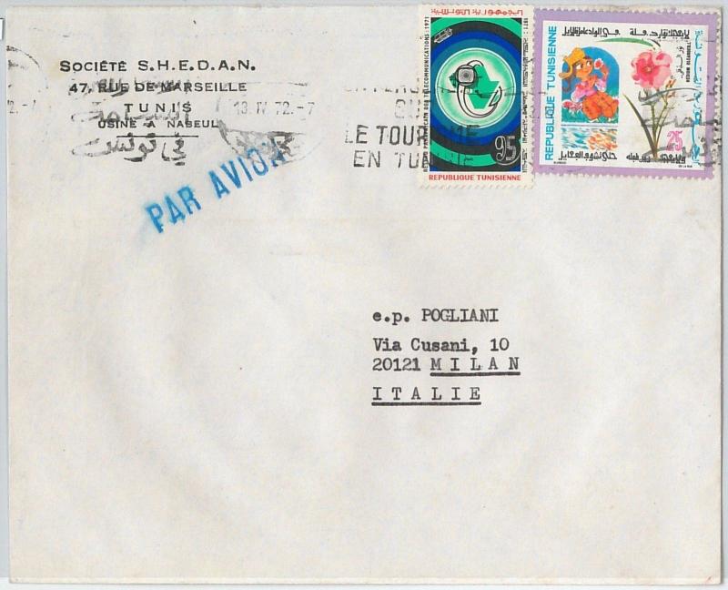 59321  - TUNISIA Tunis - POSTAL HISTORY: COVER to ITALY  1972 -  FLOWERS