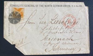 1880s New York USA German Union consulate Diplomatic cover To Eisenach Germany