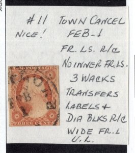 U.S. -  11 - Town cancel - Feb 1- No inner FR LS - Used