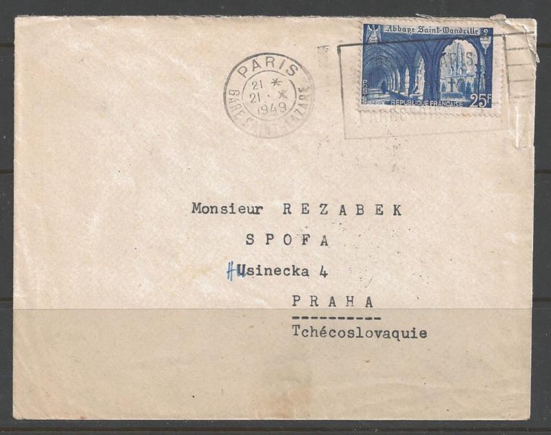 France - 1949 25f Abbey St. Wandrille, Paris to Czechoslovakia (21 X 1949)