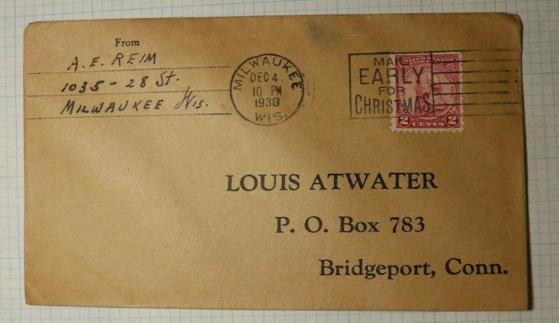 US Sc# 689 Used On Cover Business Reply Envelope Louis Atwater Milwaukee WI 1930