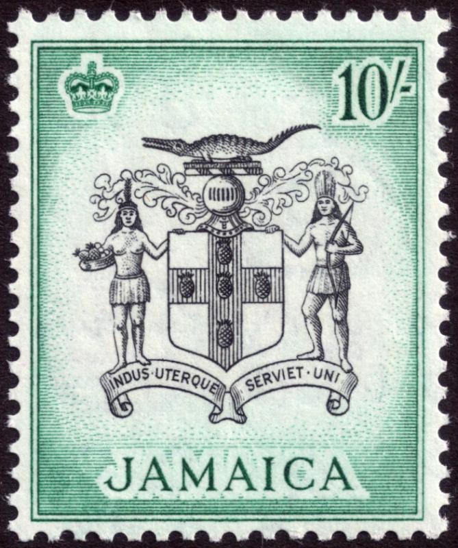 Jamaica 1956 10s Black & Blue-Green SG173 MLH