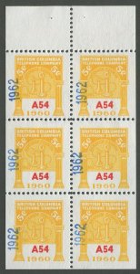 CANADA REVENUE BCT196 MINT BOOKLET PANE, WATERMARKED