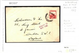 PALESTINE MISSENT COVER USA *New York* In Violet GB London 1937 {samwells}W397