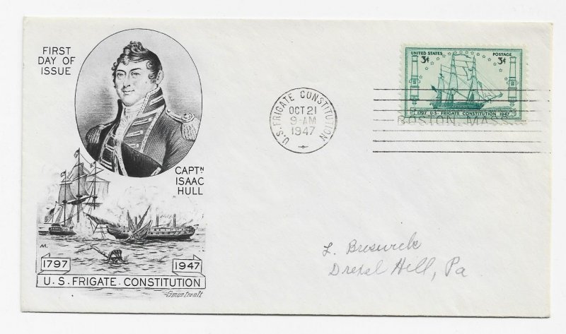 US 951 (Me-15) 3c Frigate Constitution single FDC Smartcraft Cachet ECV $25.00