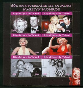 CHAD 2022  60th MEMORIAL OF MARILYN MONROE SHEET OF SIX WITH JFK MINT NH