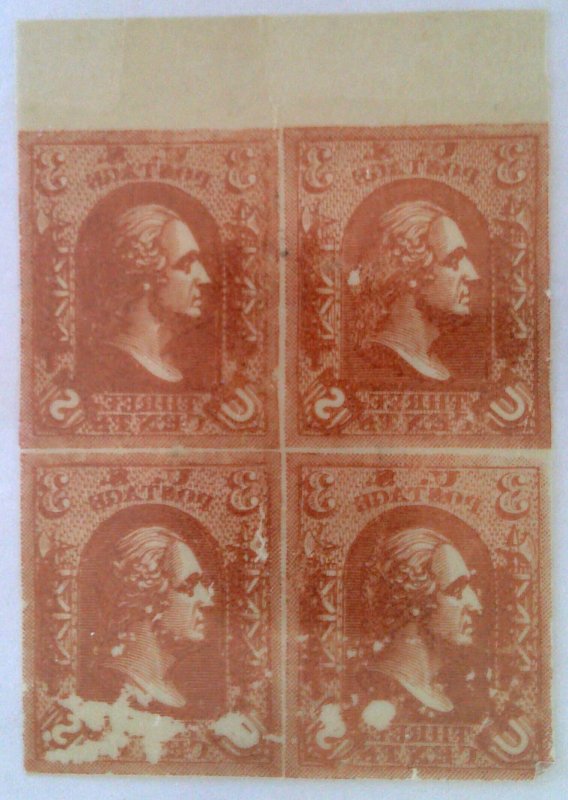 Scott #79-E8a - 3c Red - Block of 4 - Loewenberg Decalcomania