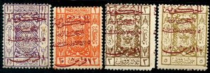 HERRICKSTAMP SAUDI ARABIA Sc.# L156-59 1925 Surcharges #157 thin. Fine Hinged