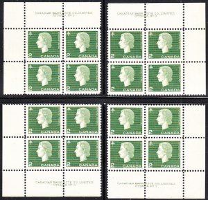 Canada 1963 MNH Sc #402 2c QEII Cameo Plate #3 Set of 4 Blocks