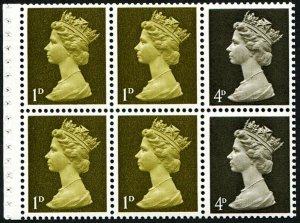 GB 1968 Machin 1d/4d booklet pane of six unmounted mint variety ‘phos omitted