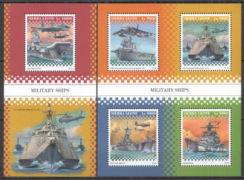 HM1618 2018 SIERRA LEONE MILITARY SHIPS WORLD WAR TRANSPORT #10459-2+BL1598 MNH