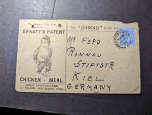 1908 England Cover Horsham to Kiel Germany Spratts Chicken Meal