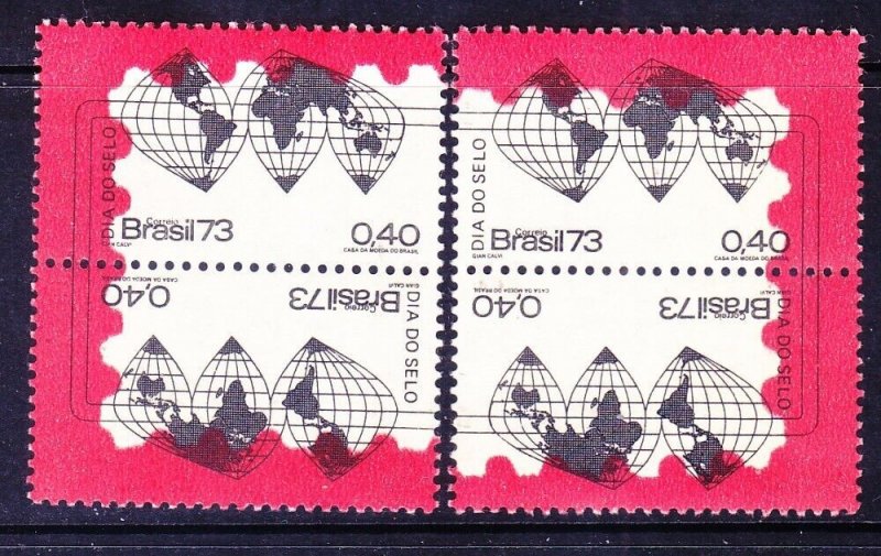 Brazil 1298-1299B MNH 1973 Mercator Map 2 Pairs Very Fine 