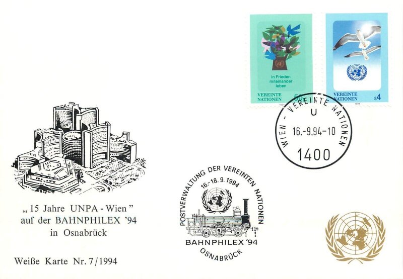 E0010 Maximum card United Nations Vienna - BAHNPHILEX `94 in Osnabruck
