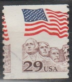 #2523,  Mis-Perf Single  Flag over Mt. Rushmore , USED. .29 cent