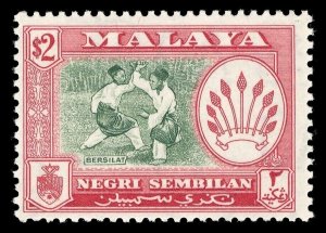 Malaya - Negri Sembilan 1957 $2 bronze-green & scarlet (perf 13x12½) MNH. SG 78a